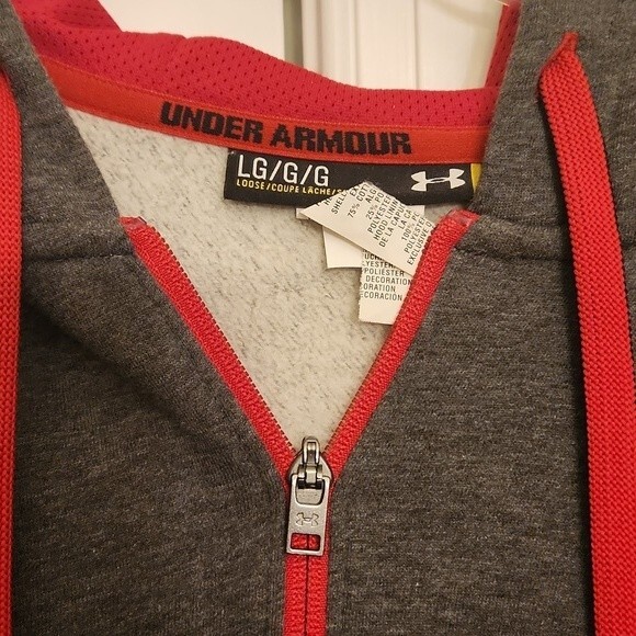 Under Armour Men's Gray & Red Zip-Up Hoodie Sweatshirt Size L - Picture 4 of 8